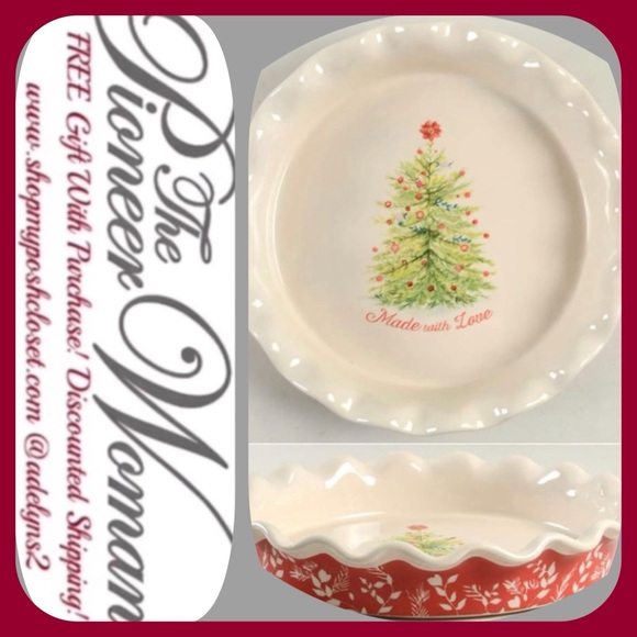 🌺 EUC Pioneer Women Holiday Cheer 10”D Stoneware Pie Plate/Pan, Qty 1 - Picture 2 of 4